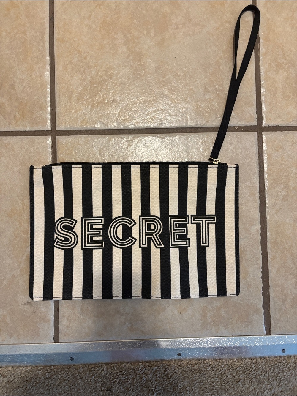Victoria's Secret Black and White Striped Wristlet Pouch - Picture 3 of 4